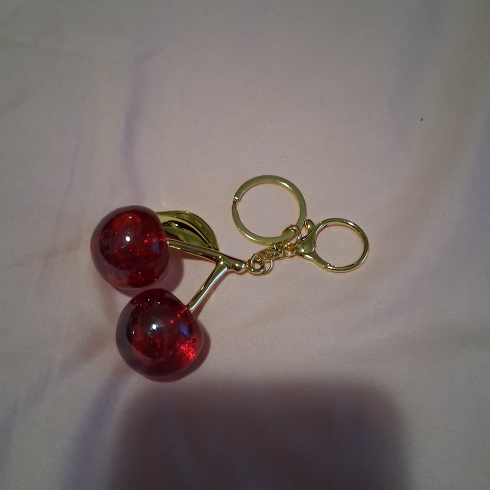 Source Unknown Beautiful Red Cherry Keychain Bagc… - image 2